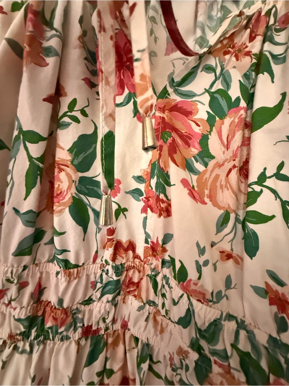 Anthropologie Cream Maxi Dress with Pink and Green Floral Print - Picture 9 of 10